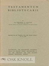 Order Nr. 114627 TESTAMENTUM BIBLIOTECARII. Frederic G. Kenyon
