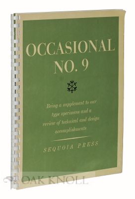 Order Nr. 114803 OCCASIONAL NO. 9: BEING A SUPPLEMENT TO OUR TYPE SPECIMENS AND A REVIEW OF...