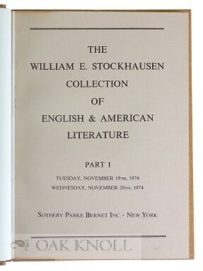 THE WILLIAM E. STOCKHAUSEN COLLECTION OF ENGLISH & AMERICAN LITERATURE.
