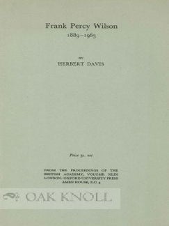 Order Nr. 115009 FRANK PERCY WILSON 1889-1963. Herbert Davis
