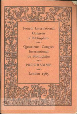 Order Nr. 115290 FOURTH INTERNATIONAL CONGRESS OF BIBLIOPHILES (QUATRIÈME CONGRÈS INTERNATIONAL...