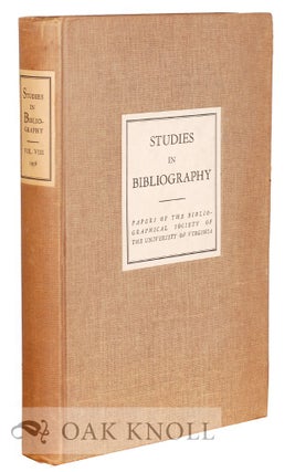 Order Nr. 115847 STUDIES IN BIBLIOGRAPHY, PAPERS OF THE BIBLIOGRAPHICAL SOCIETY OF THE UNIVERSITY...