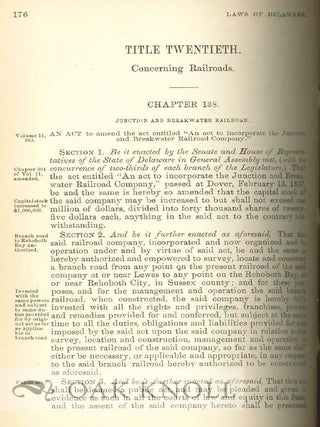 LAWS OF THE STATE OF DELAWARE, PASSED AT AN ADJOURNED SESSION OF THE GENERAL ASSEMBLY, COMMENCED AND HELD AT DOVER, ON TUESDAY, THE THIRD DAY OF JANUARY, A.D. 1871, AND OF THE INDEPENDENCE OF THE UNITED STATES, THE NINETIETH-FIFTH. VOL. 14. -- PART 1. With PART 2. ... LAWS... A.D. 1873