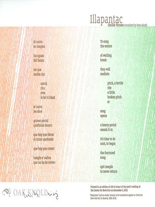 CENTER BROADSIDES 2012 READING SERIES.