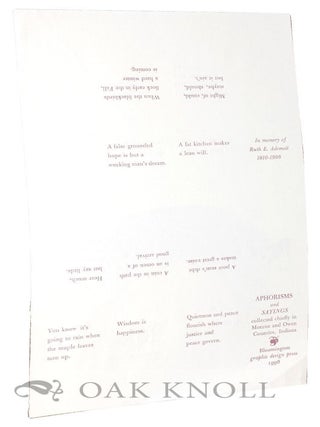 Order Nr. 119067 APHORISMS AND SAYINGS COLLECTED CHIEFLY IN MONROE AND OWEN COUNTIES, INDIANA