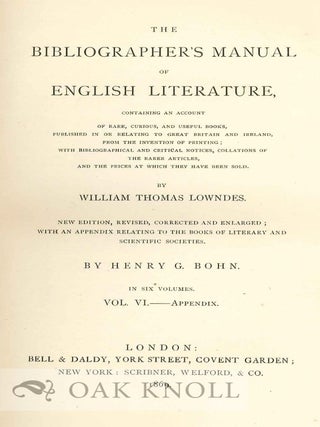 THE BIBLIOGRAPHER'S MANUAL OF ENGLISH LITERATURE.