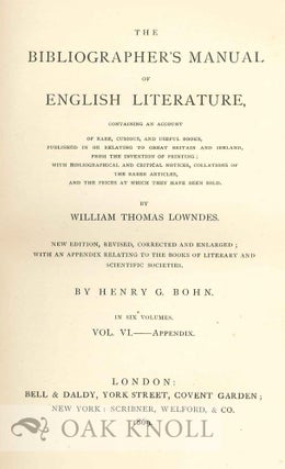 THE BIBLIOGRAPHER'S MANUAL OF ENGLISH LITERATURE.