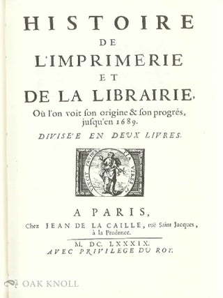 HISTOIRE DE L'IMPRIMERIE ET DE LA LIBRAIRIE.