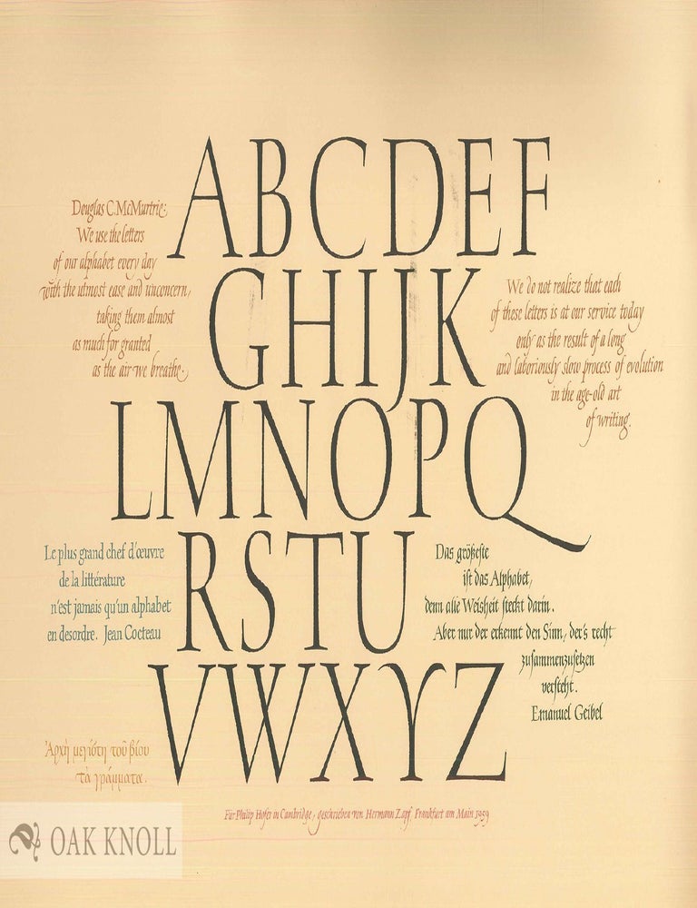 Order Nr. 119865 Broadside with Hermann Zapf specimen alphabet. Hermann Zapf.