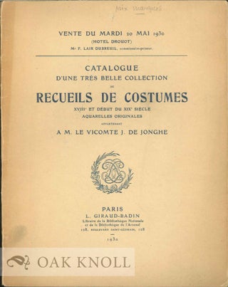Order Nr. 119975 CATALOGUE D'UNE BELLE COLLECTION DE RECUEILS DE COSTUMES XVIIIE ET DÉBUT DE XIX...