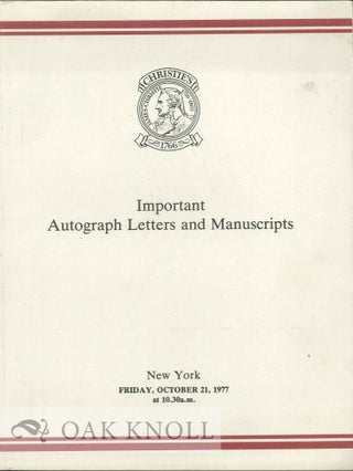 Order Nr. 119980 IMPORTANT AUTOGRAPH LETTERS AND MANUSCRIPTS: THE PROPERTIES OF THE HEIRS OF...