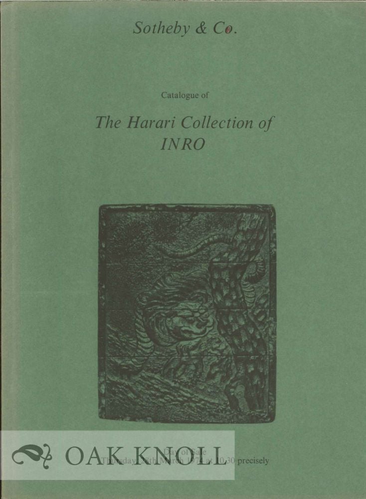 Order Nr. 120548 CATALOGUE OF THE HARARI COLLECTION OF INRO SOLD BY THE EXECUTORS OF THE LATE MRS. MANYA HARARI.