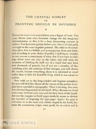 THE CRYSTAL GOBLET, SIXTEEN ESSAYS ON TYPOGRAPHY.