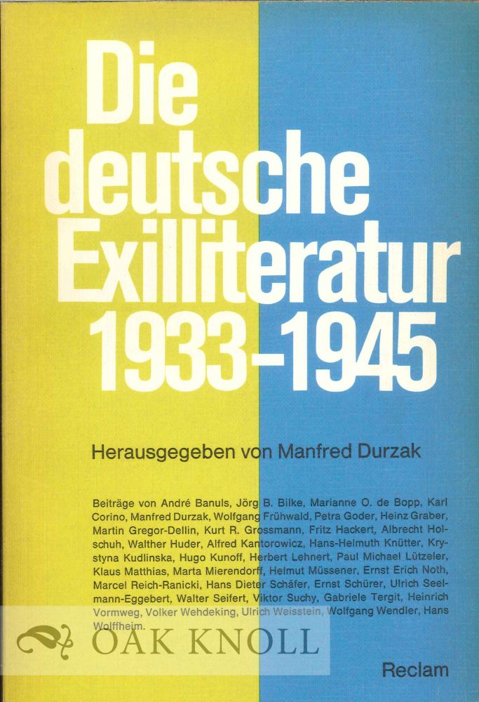 Order Nr. 121508 DEUTSCHE EXILLITERATUR 1933-1945. Manfred Durzak.