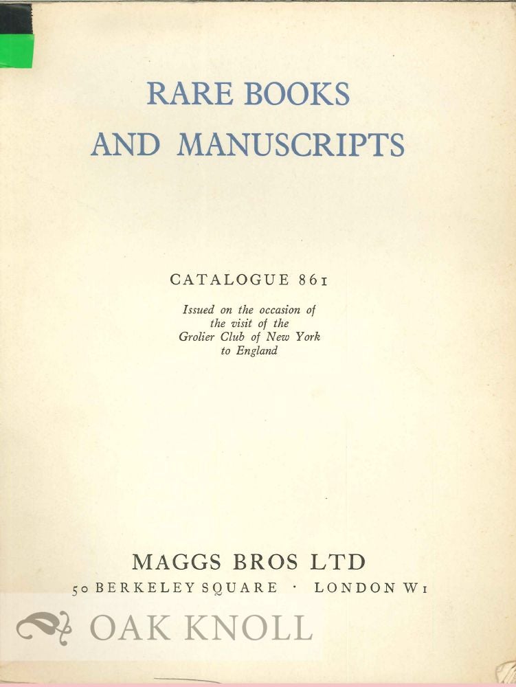 Order Nr. 123891 RARE BOOKS AND MANUSCRIPTS, A SELECTION OF IMPORTANT ITEMS FROM VARIOU S DEPARTMENTS. With EARLY PRESSES AND MONASTIC LIBRARIES OF NORTH-WEST EUROPE. 861.