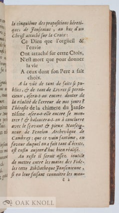BIBLIOTHEQUE JANSENIST, OU CATALOGUE ALPHABETIQUE DES PRINCIPAUX LIVRES JANSENISTES, OU SUSPECTS DE JANSENISME, QUI ONT PARU DEPUIS LA NAISSANCE DE CETTE HÉRÉSIE.
