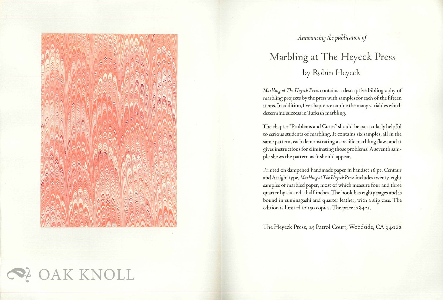 MARBLING AT THE HEYECK PRESS by Robin Heyeck on Oak Knoll