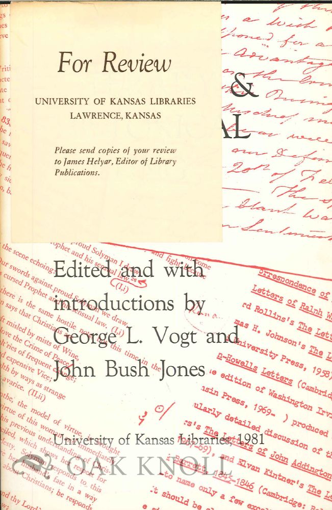 Order Nr. 125237 LITERARY & HISTORICAL WRITING. George L. Vogt, John Bush Jones.