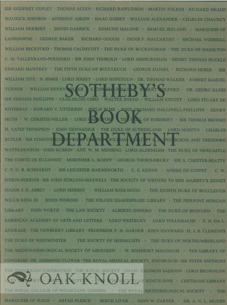 Order Nr. 125665 SOTHEBY'S BOOK DEPARTMENT: SOME NOTABLE SALES 1963-1976.