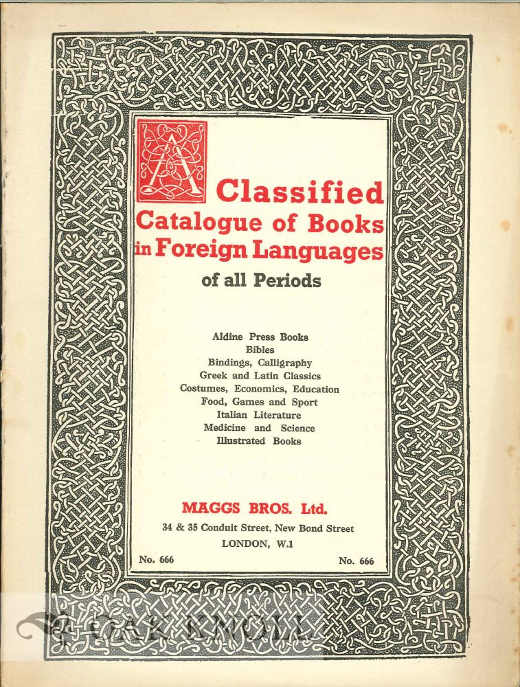 Order Nr. 125670 A CATALOGUE OF BOOKS IN FOREIGN LANGUAGES OF ALL PERIODS.