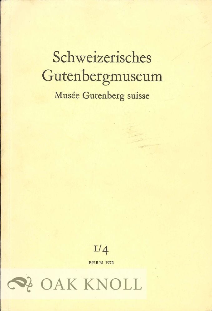 Order Nr. 126167 SCHWEIZERISCHES GUTENBERGMUSEUM/MUSÉE GUTENBERG SUISSE.