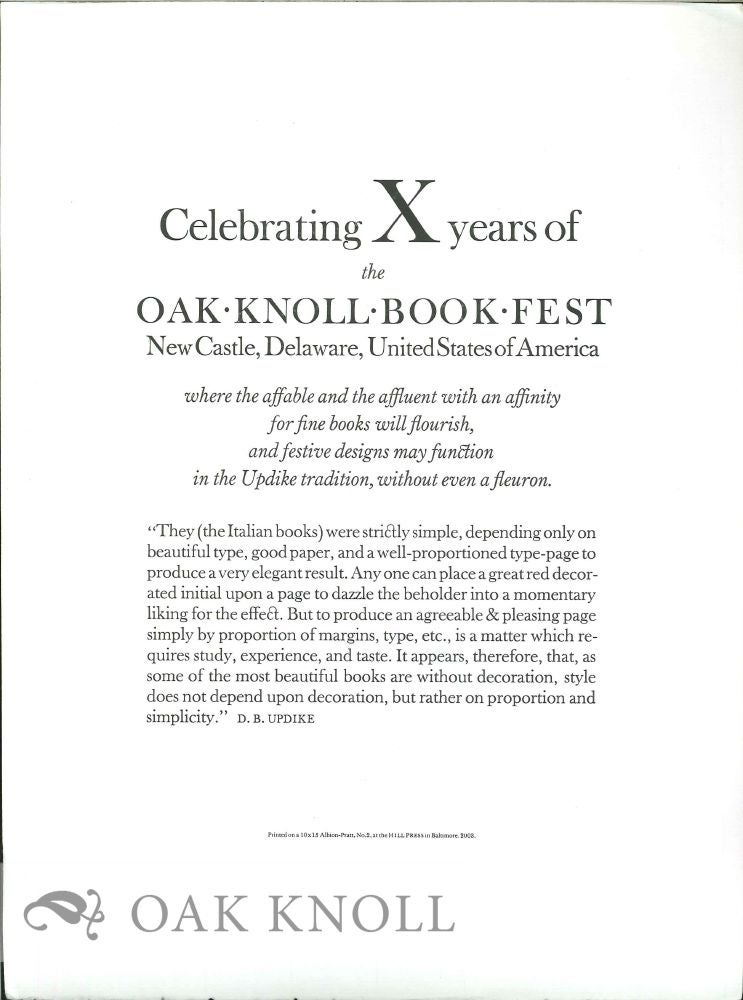 Order Nr. 127115 CELEBRATING X YEARS OF THE OAK KNOLL BOOK FEST.
