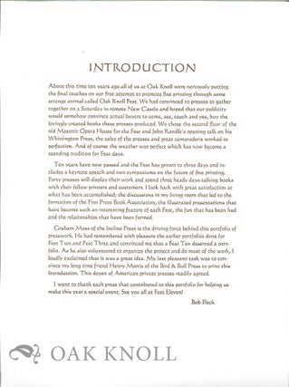 Introduction to Oak Knoll Fest X Portfolio. Robert D. Fleck.