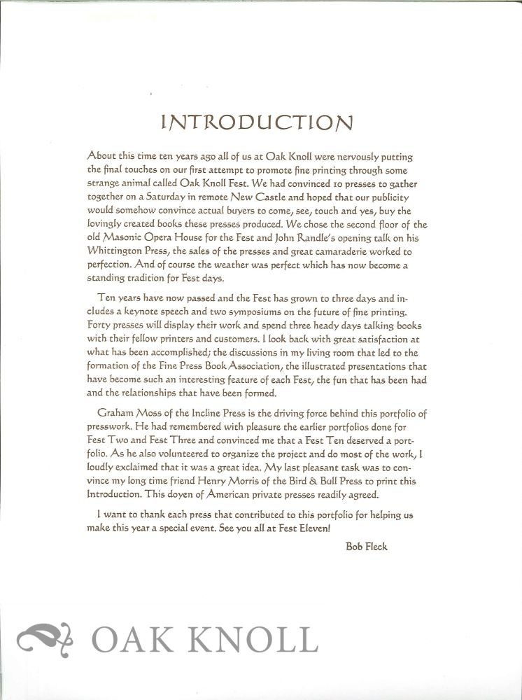 Order Nr. 127120 Introduction to Oak Knoll Fest X Portfolio. Robert D. Fleck.