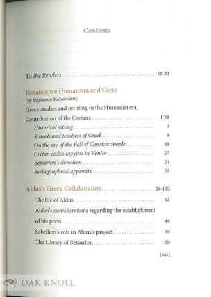THE GREEK EDITIONS OF ALDUS MANUTIUS AND HIS GREEK COLLABORATORS.