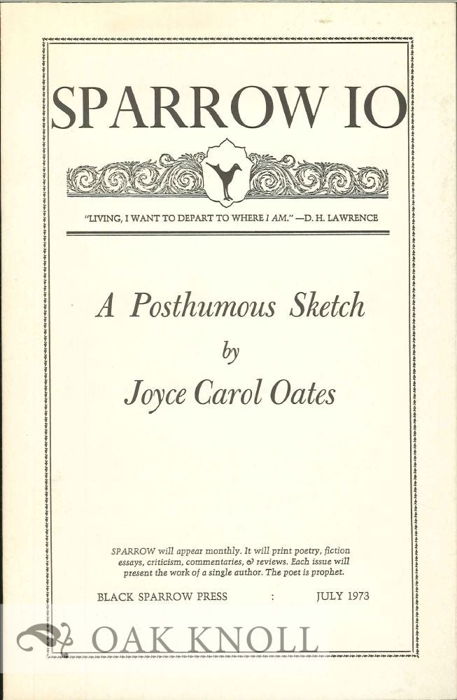 Order Nr. 127651 A POSTHUMOUS SKETCH. SPARROW 10. Joyce Carol Oates.