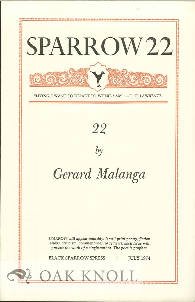 Order Nr. 127662 22. SPARROW 22. Gerard Malanga.