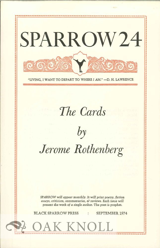 Order Nr. 127665 THE CARDS. SPARROW 24. Jerome Rothenberg.
