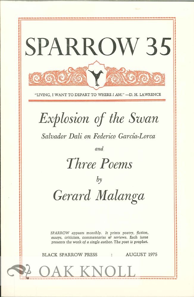 Order Nr. 127677 EXPLOSION OF THE SWAN AND THREE POEMS. SPARROW 35. Gerard Malanga.