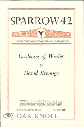 Order Nr. 127684 CREDENCES OF WINTER. SPARROW 42. David Bromige