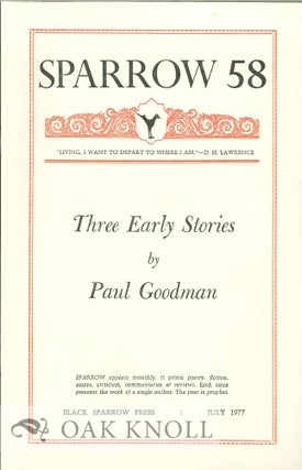 Order Nr. 127700 THREE EARLY STORIES. SPARROW 58. Paul Goodman