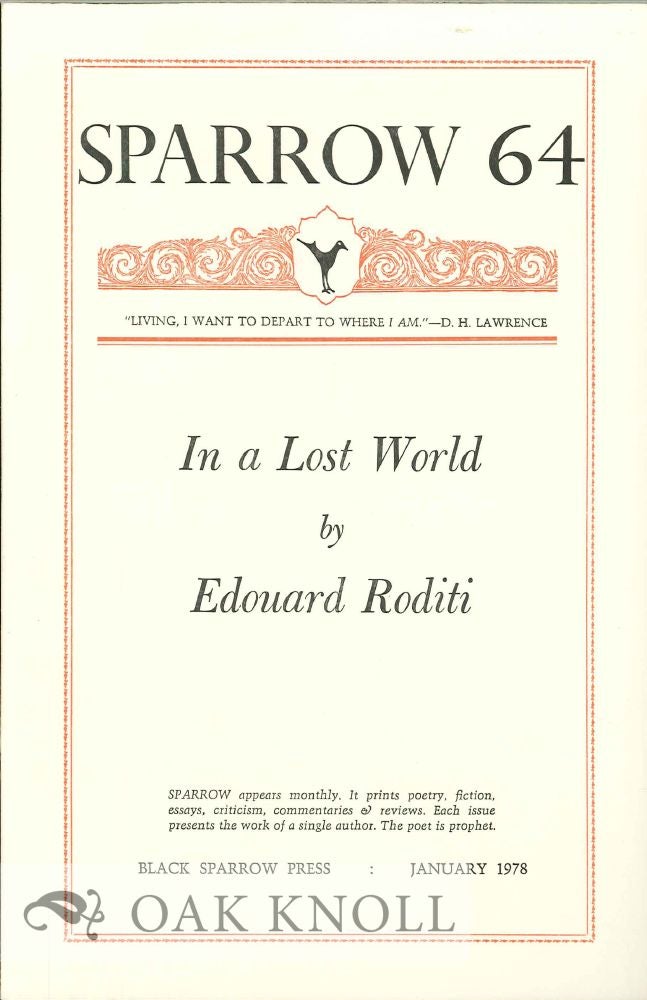 Order Nr. 127706 IN A LOST WORLD. SPARROW 64. Edouard Roditi.