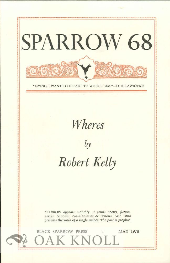 Order Nr. 127711 WHERES. SPARROW 68. Robert Kelly.