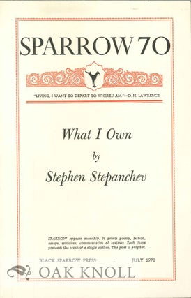 Order Nr. 127713 WHAT I OWN. SPARROW 70. Stephen Stepanchev
