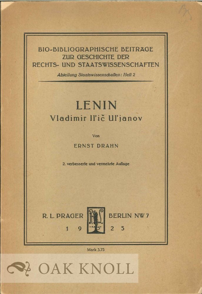Order Nr. 128379 LENIN VLADIMIR IL'IC UL'JANOV EINE BIO-BIBLIOGRAPHIE. Ernst Drahn.
