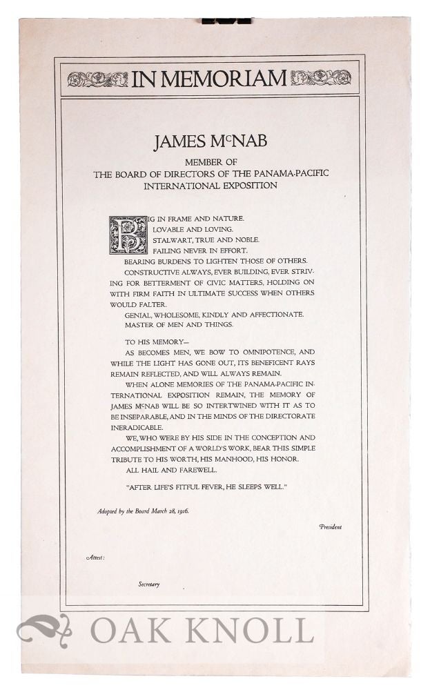 Order Nr. 129154 IN MEMORIAM JAMES MCNAB.