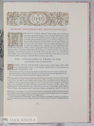 PEREGRINATIONS OF FRENCH TYPES IN THE SIXTEENTH CENTURY: PRINTING OF ROBERT BELLAMARINE'S DISPUTATIONES IN SOUTHERN GERMANY.