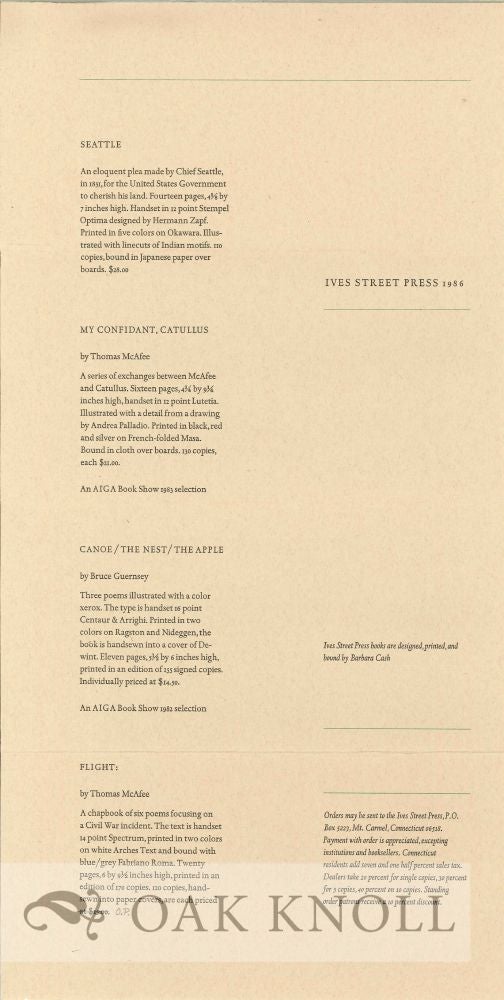 Order Nr. 129490 Catalogue of Ives Street Press publications.