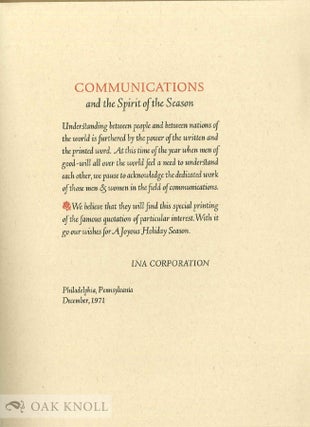 COMMUNICATIONS AND THE SPIRIT OF THE SEASON.