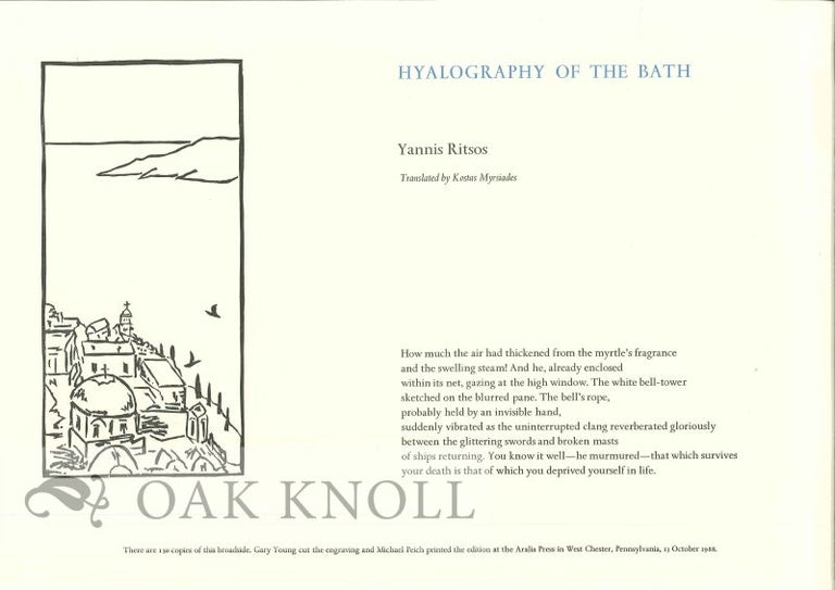 Order Nr. 129549 HYALOGRAPHY OF THE BATH. Yannis Ritsos, Trans. by K. Myrsiades.