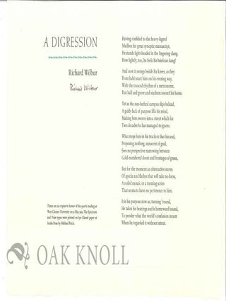 Order Nr. 129557 A DIGRESSION. Richard Wilbur