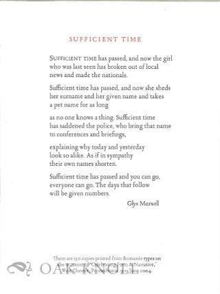 Order Nr. 129595 SUFFICIENT TIME. Glyn Maxwell