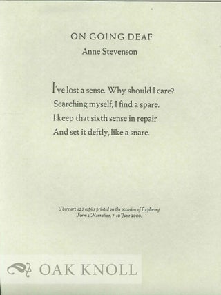 Order Nr. 129629 ON GOING DEAF. Anne Stevenson