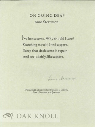 Order Nr. 129631 ON GOING DEAF. Anne Stevenson