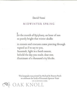 MIDWINTER SPRING. David Yezzi.