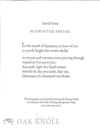 Order Nr. 129635 MIDWINTER SPRING. David Yezzi